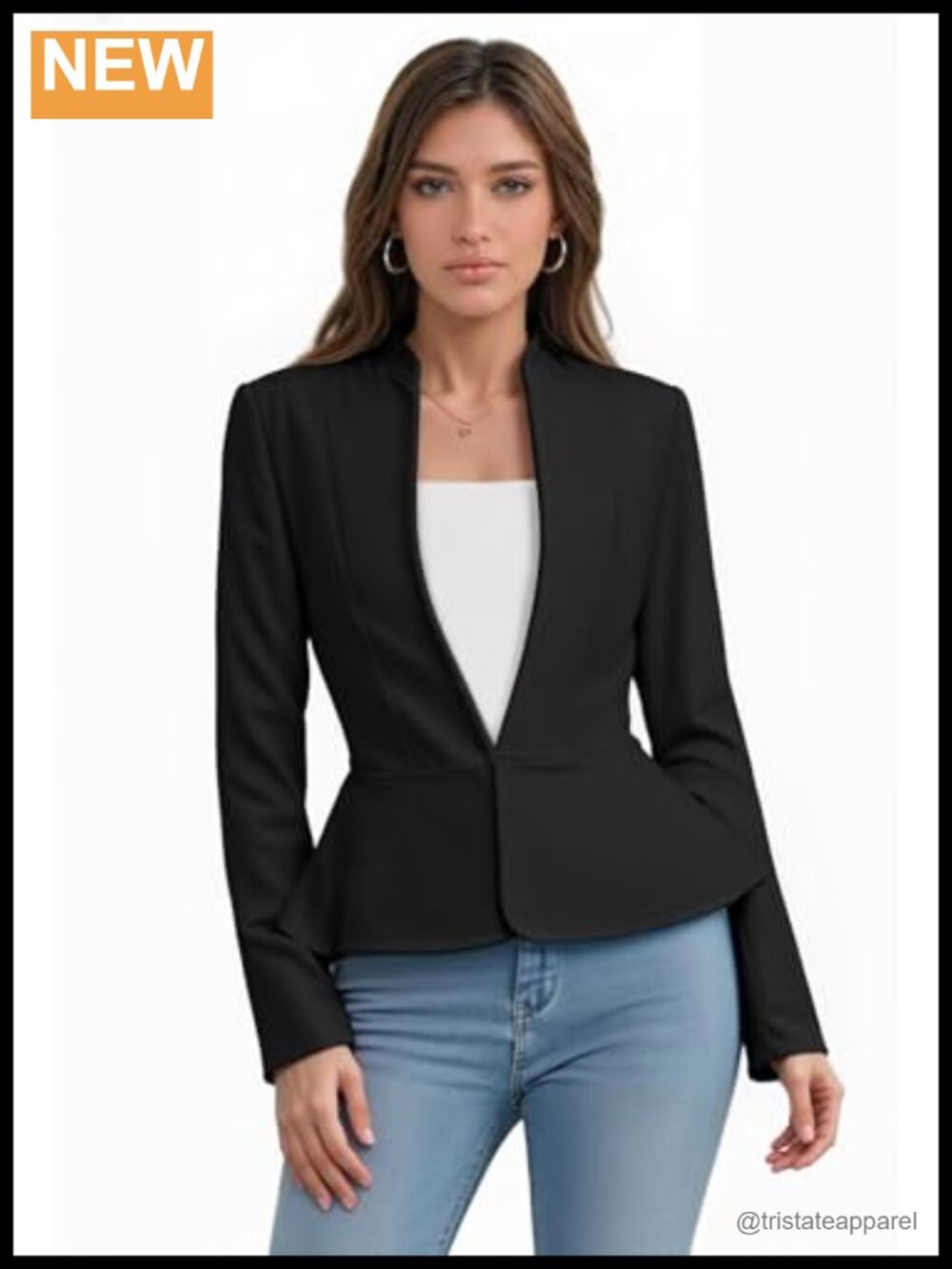 Nylon Ponte Blazer Open Front Long Sleeve Business Casual Workwear